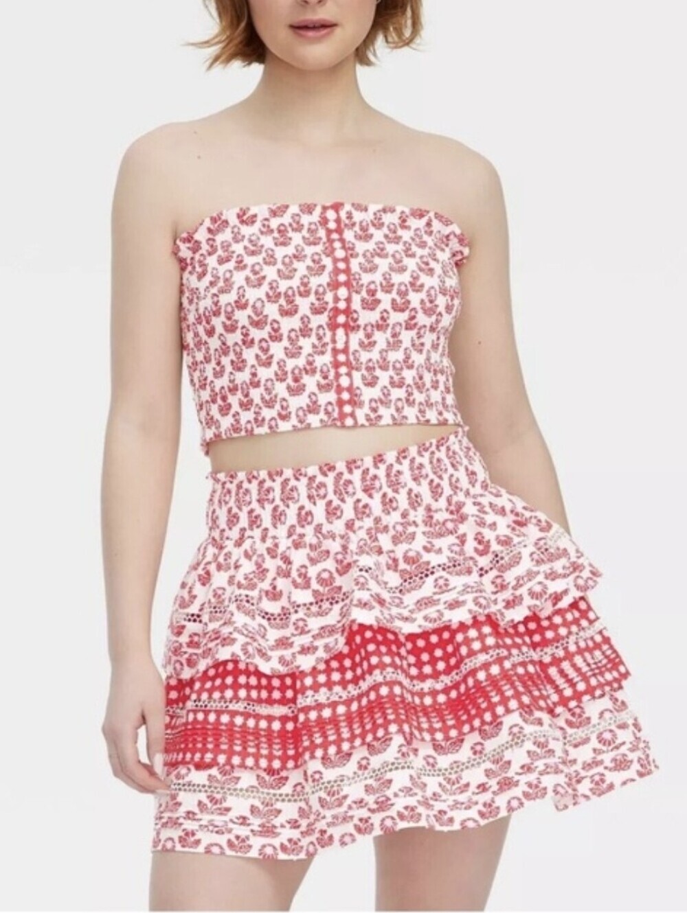 Nwt Roller Rabbit X Target Red and White Floral Ruffle Tiered Mini Skirt Sz M
